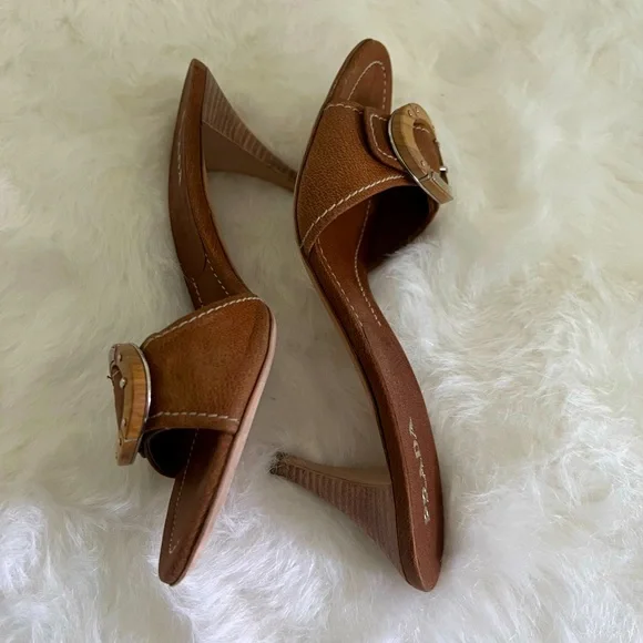 Prada Calzature Donna Wooden Buckle Slide Sandals - Size 40/US 9